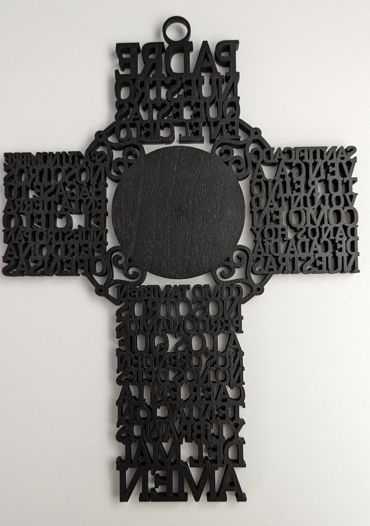 Laser Cut Lord's Prayer Wall Cross in Spanish | Padre Nuestro Wood Cross with Jesus Portrait | Christian Home Decor | Religious Gift