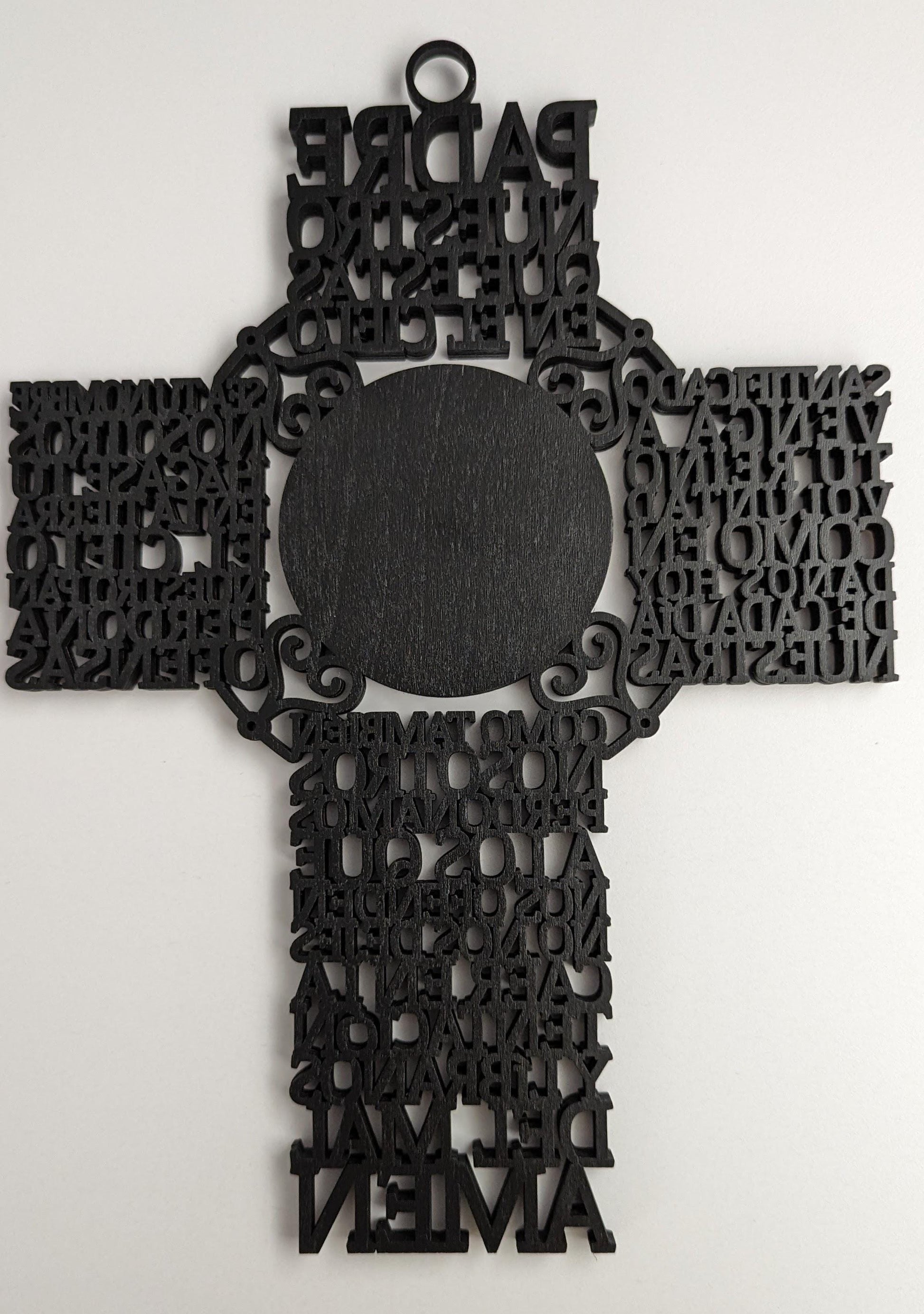 Laser Cut Lord's Prayer Wall Cross in Spanish | Padre Nuestro Wood Cross with Jesus Portrait | Christian Home Decor | Religious Gift